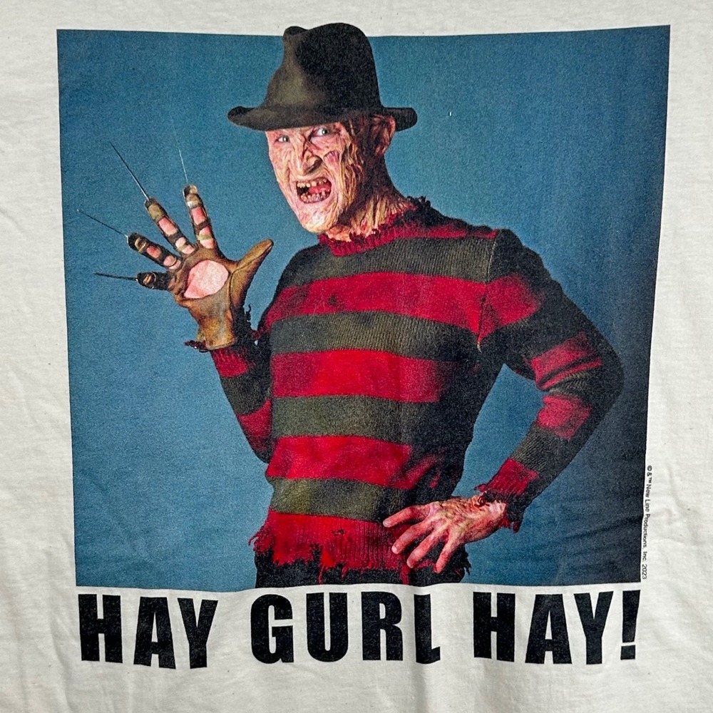 Gildan Softstyle Freddy Krueger Hay Gurl Hay Graphic Shirt Cream 2XL Halloween